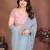 Blue georgette dudrop resham zari work saree with contrast blouse piece