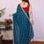 Teal soft silk crush saree with sequence embroidery work and contrast blouse piece