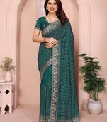 Green vichitra silk saree with sequence embroidery work and matching blouse piece