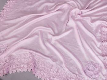 pink rangoli silk saree with sequin embroidered lace border and blouse piece 5