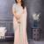 Peach soft georgette embroidered border saree with matching blouse piece