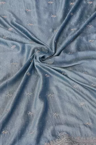 Sky blue vichitra silk saree sequence embroidered saree with matching blouse piece
