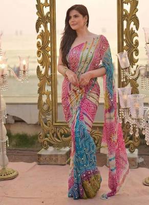 Soft Tabby With Digital Print And Real Miroor work Saree With Blouse For Women's 1