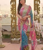 Soft Tabby With Digital Print And Real Miroor work Saree With Blouse For Women's