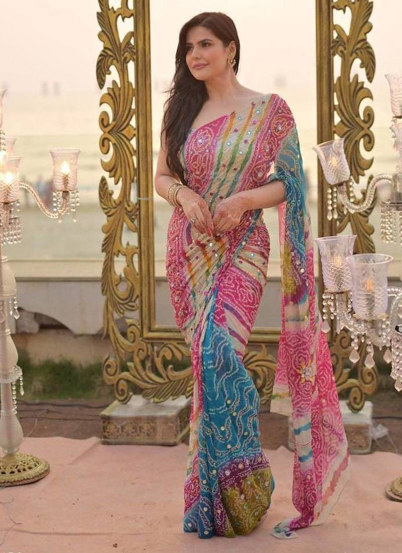 Soft Tabby With Digital Print And Real Miroor work Saree With Blouse For Women's