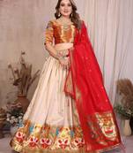 Silk Lehenga Choli with Paithani Border & Teal Blue Dupatta Traditional Festive & Wedding Wear Lehenga Set for Women