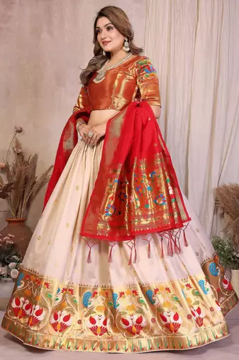 Silk Lehenga Choli with Paithani Border & Teal Blue Dupatta Traditional Festive & Wedding Wear Lehenga Set for Women