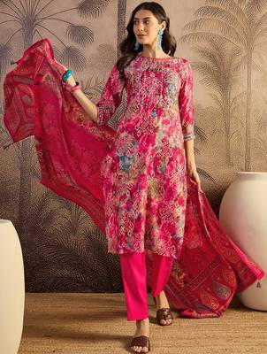 Printed boat neck kurta & trousers kurta sets 1