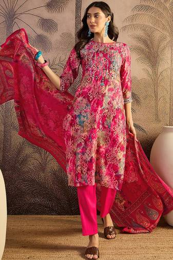 Printed boat neck kurta & trousers kurta sets