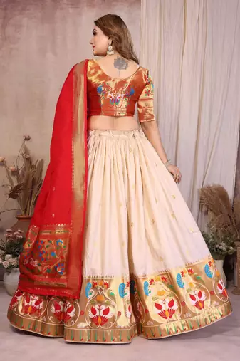 Silk Lehenga Choli with Paithani Border & Teal Blue Dupatta Traditional Festive & Wedding Wear Lehenga Set for Women