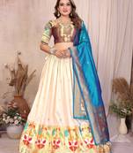 Silk Lehenga Choli with Paithani Border & Teal Blue Dupatta Traditional Festive & Wedding Wear Lehenga Set for Women