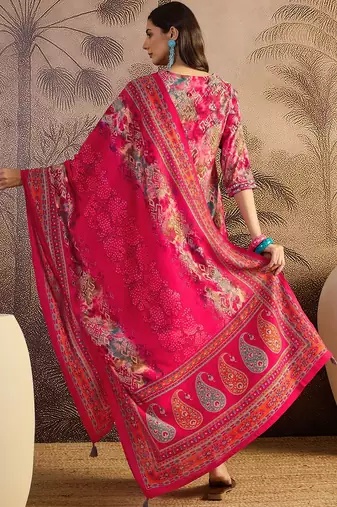 Printed boat neck kurta & trousers kurta sets