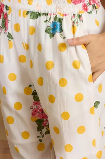 Floral printed pure cotton tiered anarkali kurta & trousers with dupatta