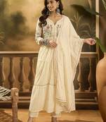 Women floral embroidered cotton kurta with trousers & dupatta