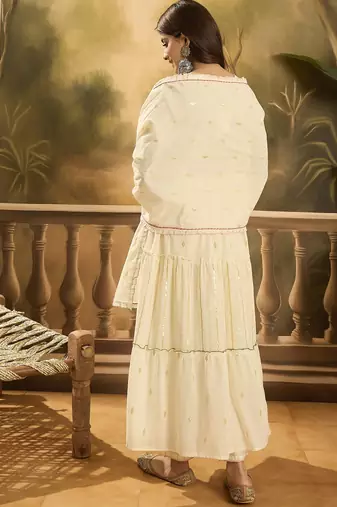 Women floral embroidered cotton kurta with trousers & dupatta