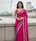 Women Rani Pink Embroidered Border Saree