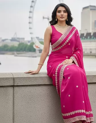 Women Rani Pink Embroidered Border Saree