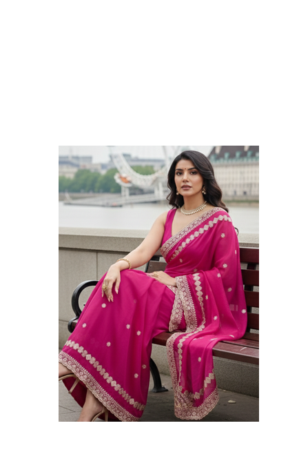 Women Rani Pink Embroidered Border Saree 5