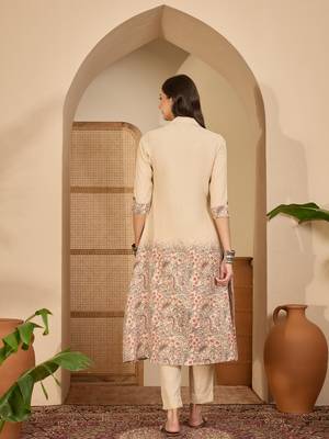 Floral printed shirt collar neck a-line kurta with trousers 2