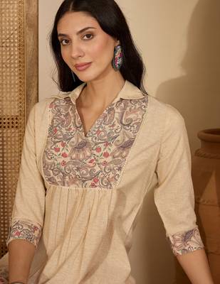 Floral printed shirt collar neck a-line kurta with trousers 5