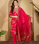 Women floral printed regular thread work kurta with trousers & with dupatta