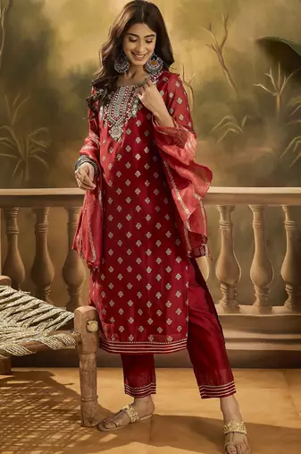 Women ethnic motifs embroidered kurta with trousers & dupatta