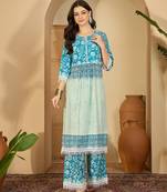 Ethnic motifs printed tiered mandarin collar kurta with palazzos