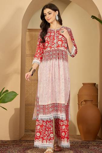 Women printed panelled kurti with palazzos