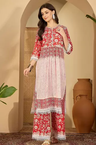 Women printed panelled kurti with palazzos