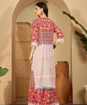 Women printed panelled kurti with palazzos 2