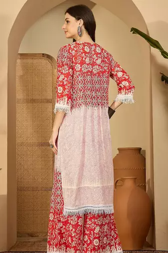 Women printed panelled kurti with palazzos
