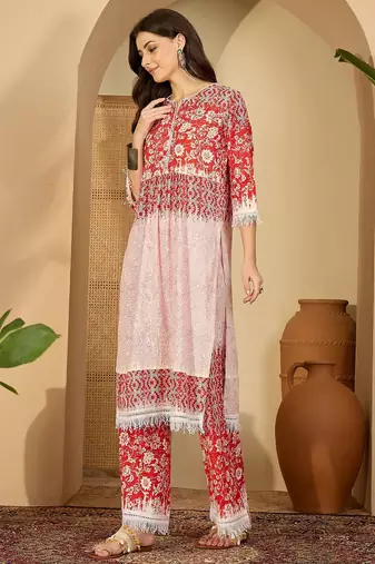 Women printed panelled kurti with palazzos