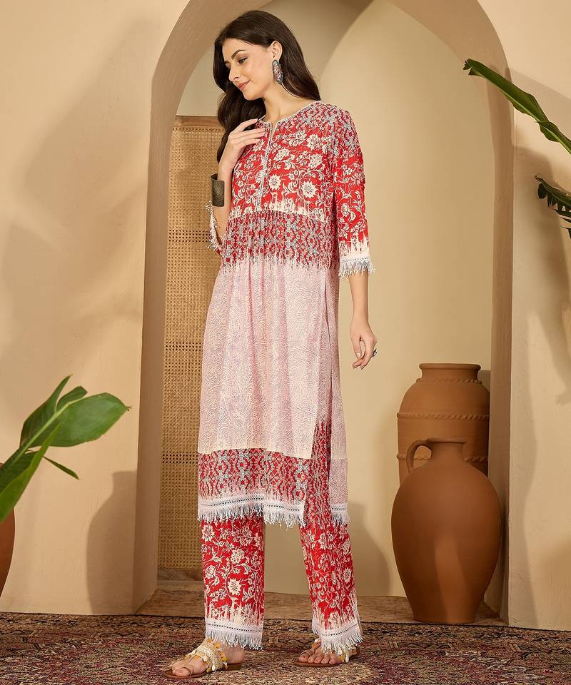 Women printed panelled kurti with palazzos