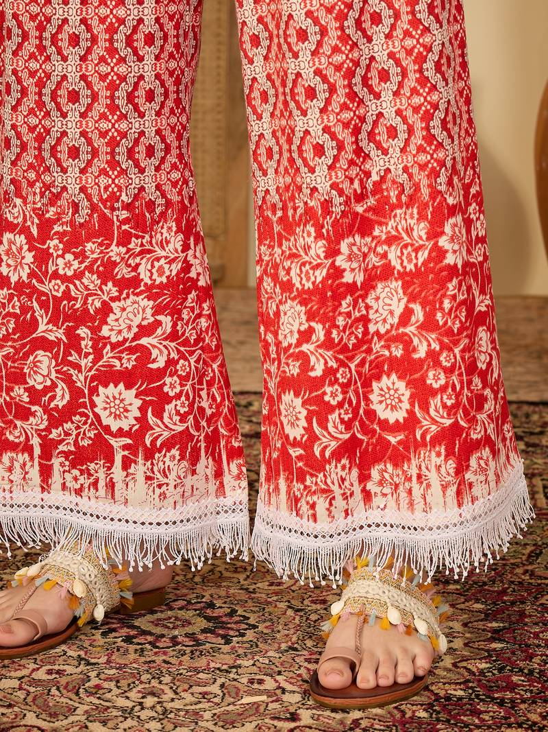 Women printed panelled kurti with palazzos