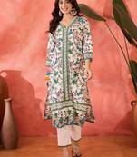 Women floral printed cotton kurta with trousers