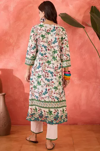 Women floral printed cotton kurta with trousers