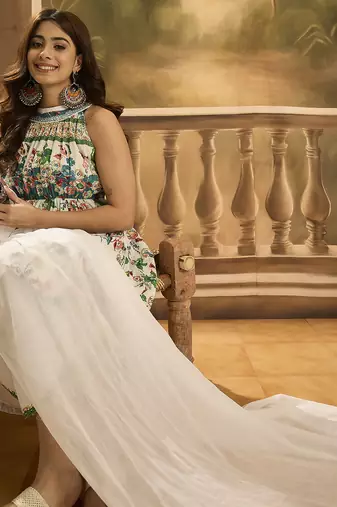 Women floral printed cotton kurta with dhoti pant & dupatta