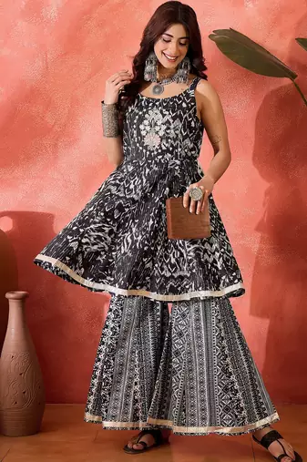 Women floral printed cotton kurta with palazzo