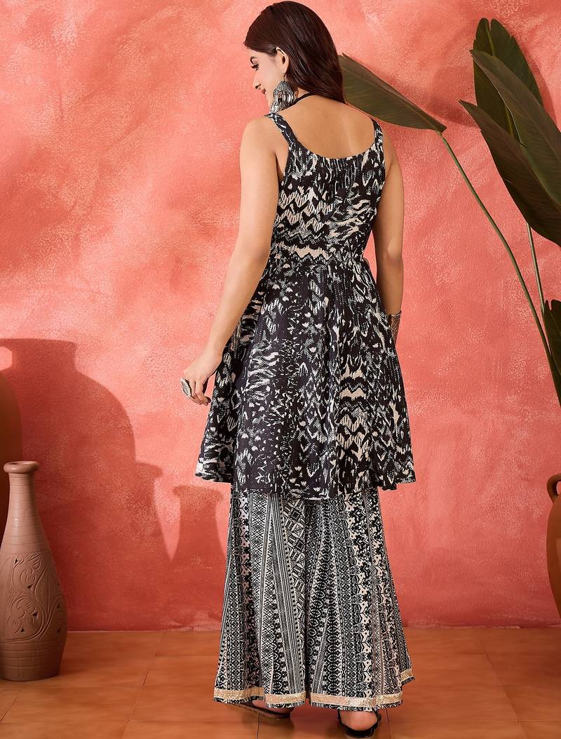 Women floral printed cotton kurta with palazzo