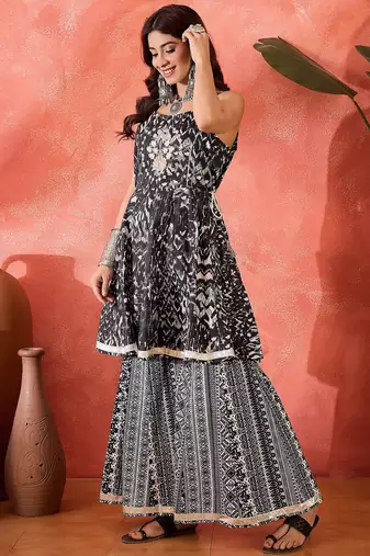 Women floral printed cotton kurta with palazzo