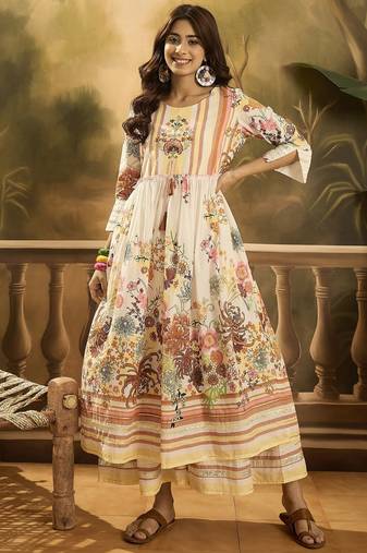 Women floral printed cotton kurta with sharara