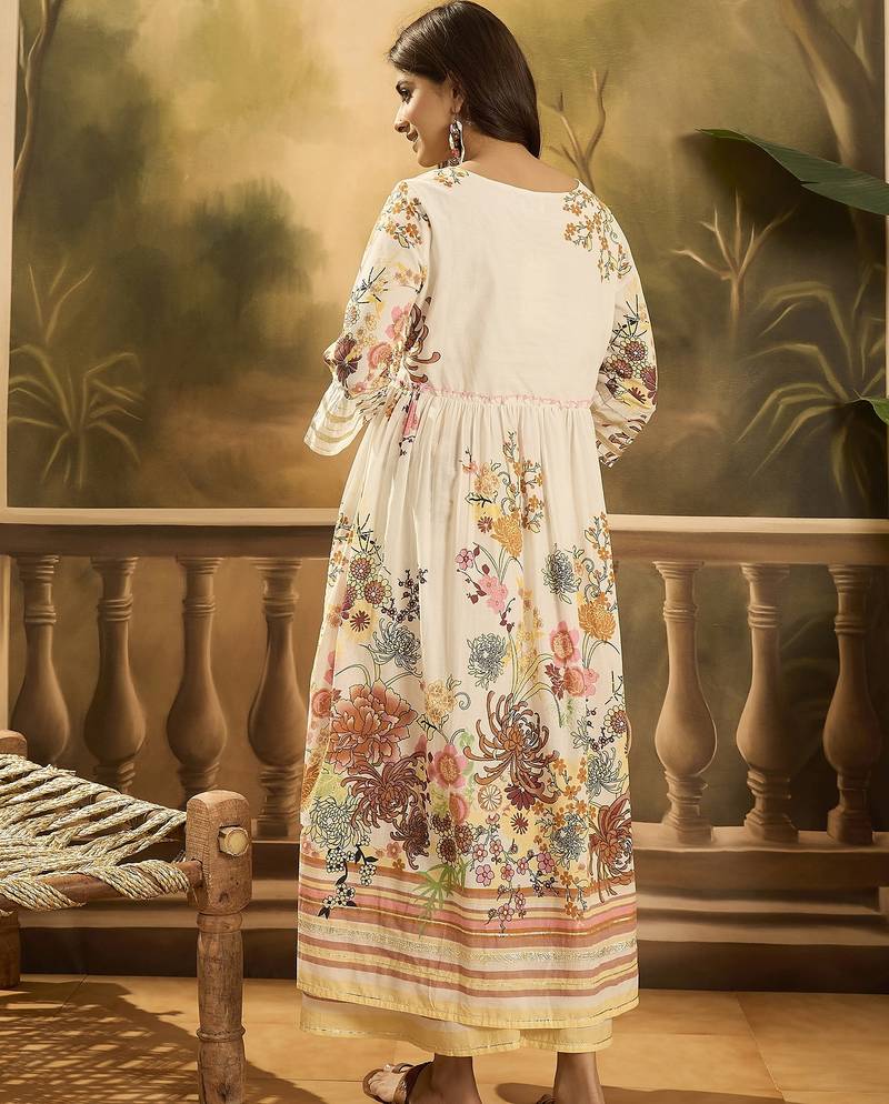 Women floral printed cotton kurta with sharara
