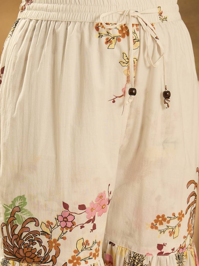 Women floral printed cotton kurta with sharara