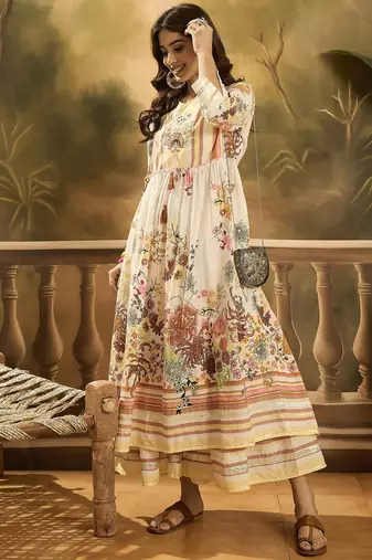 Women floral printed cotton kurta with sharara