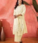 Women floral embroidered cotton kurta with trousers