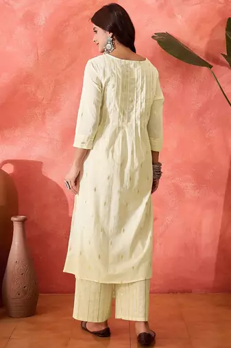 Women floral embroidered cotton kurta with trousers