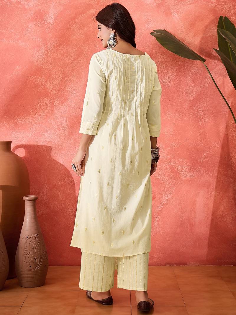 Women floral embroidered cotton kurta with trousers