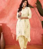 Women ethnic motifs embroidered cotton kurta with trousers