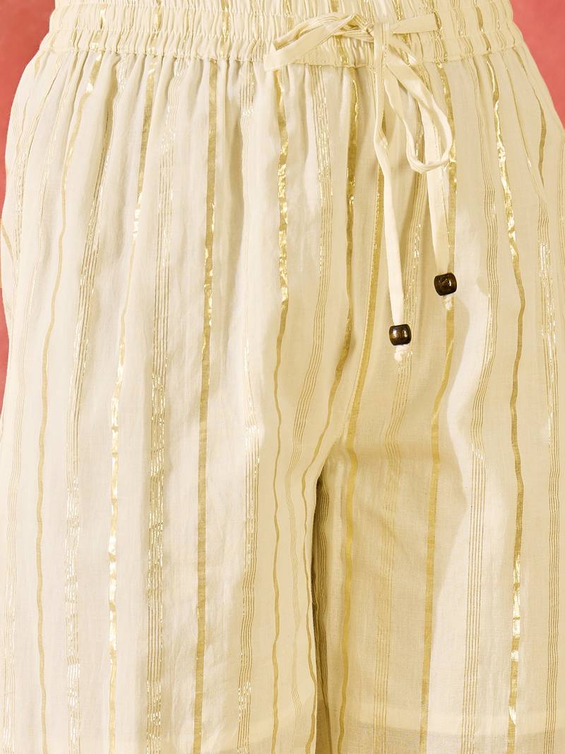 Women ethnic motifs embroidered cotton kurta with trousers