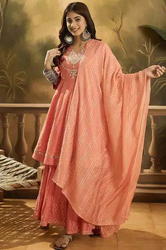 Women ethnic motifs embroidered cotton kurta with sharara & dupatta